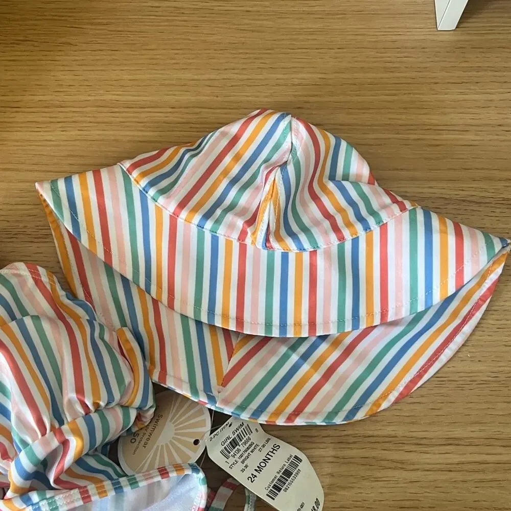 First Impression Girls One Piece Swimsuit and Hat Size 24 Months